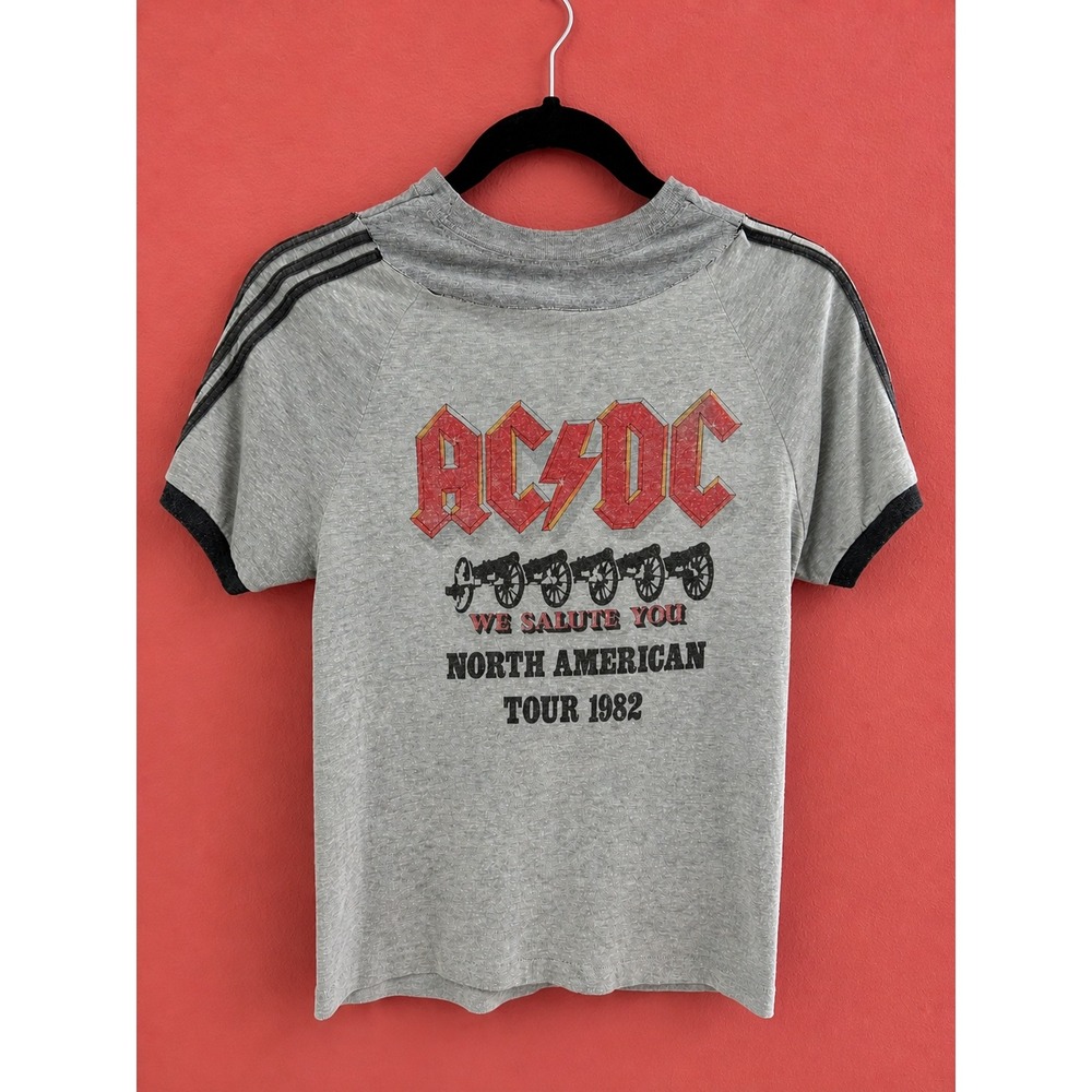Vintage AC/DC 1982 Baby Tee North American Tour Shirt DIY 80s Grey Tee Small